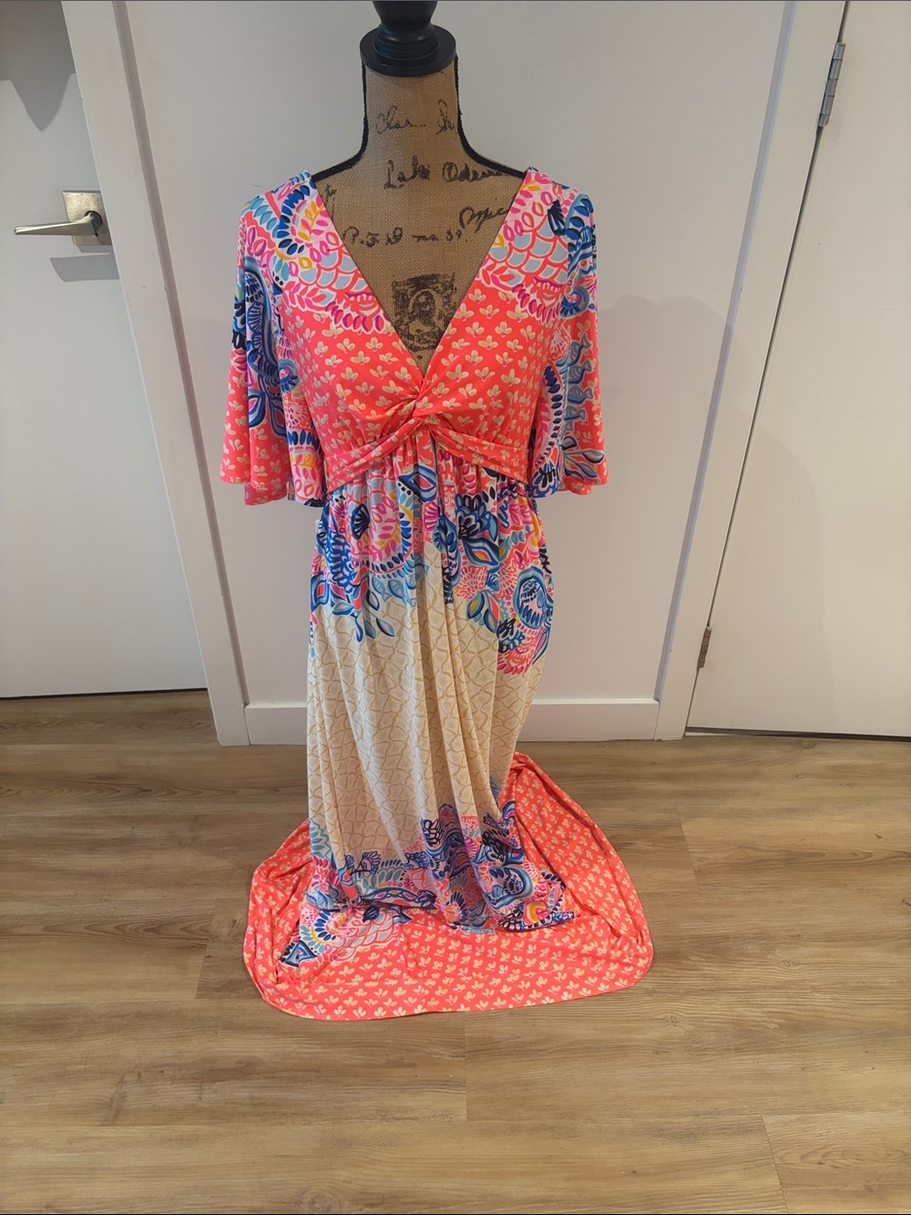 NWT Lilly Pulitzer Minka Twist-Front Maxi Dress in Coral Spritz Beach Bungalow - Picture 2 of 12